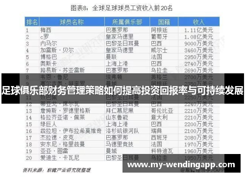 足球俱乐部财务管理策略如何提高投资回报率与可持续发展 足球俱乐部财务管理策略如何提高投资回报率与可持续发展