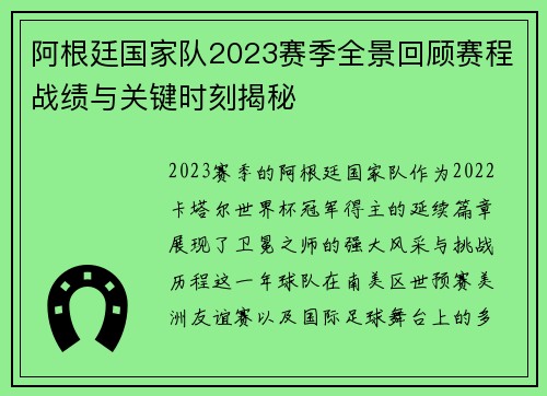 阿根廷国家队2023赛季全景回顾赛程战绩与关键时刻揭秘